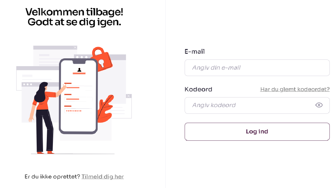 Skærmbillede fra Socialkompas der viser hvor man logger ind